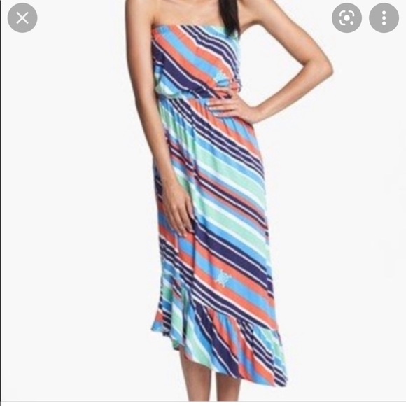 Lilly Pulitzer Multi Color Striped Meridian Overboard Asymmetrical Hi Lo Dress